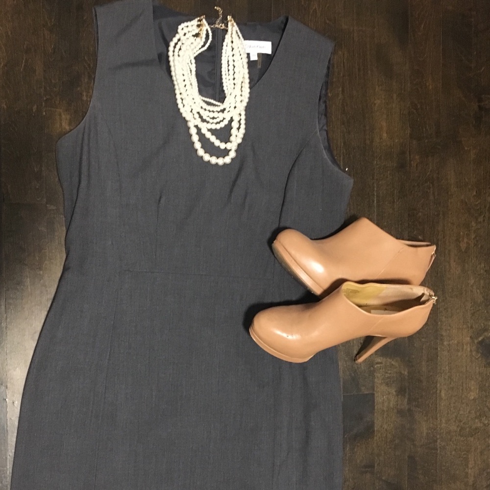 Calvin Klein Grey Work-Ready Sheath Dress, Size 10